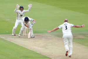 Darren Stevens celebrates after a successful LBW appeal
