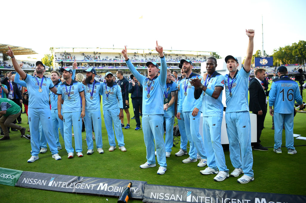 England celebrate winning the Cricket World Cup after beating New Zealand in Super-Over