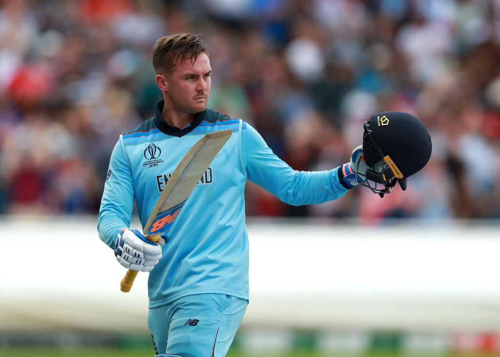 Jason Roy acknowledges fans after controversially being given out against Australia during England's World Cup campaign