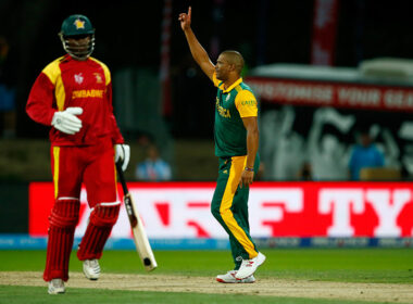 Zimbabwe batsman Solomon Mire walks off in disappointment after being dismissed in World Cup