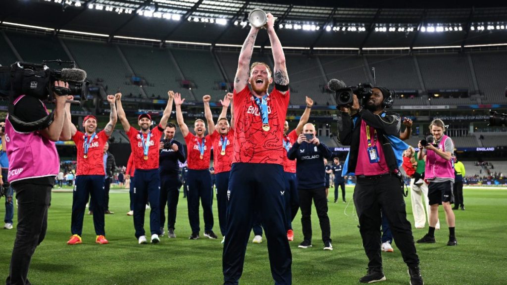 Ben Stokes celebrates England winning the 2022 T20 World Cup final