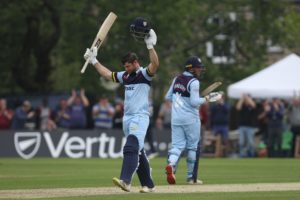 Durham batsman Sean Dickson scores a century against Lancashire
