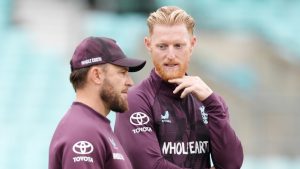 England head coach Brendon McCullum (left) and Ben Stokes are staying in South Australia for now