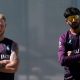 Ben Stokes and Shoaib Bashir stand during an England nets session at The Gabba