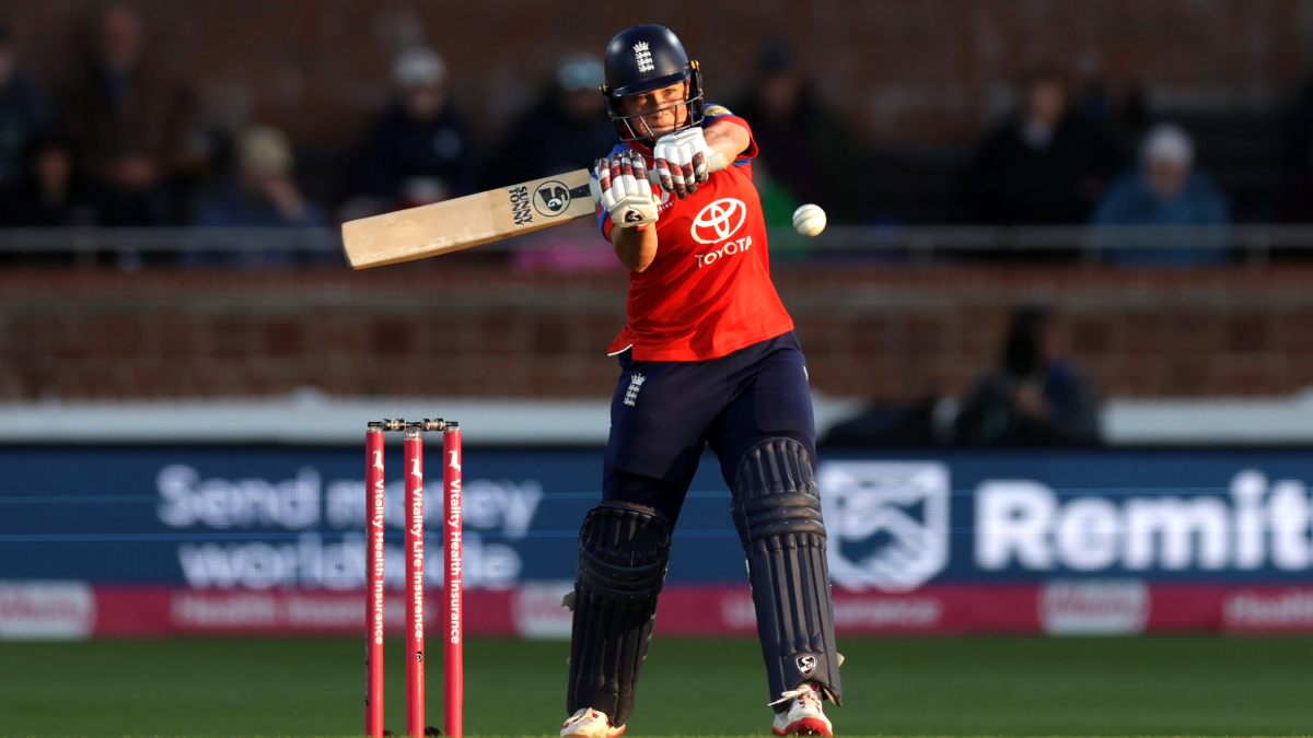 England’s Alice Capsey hits for four