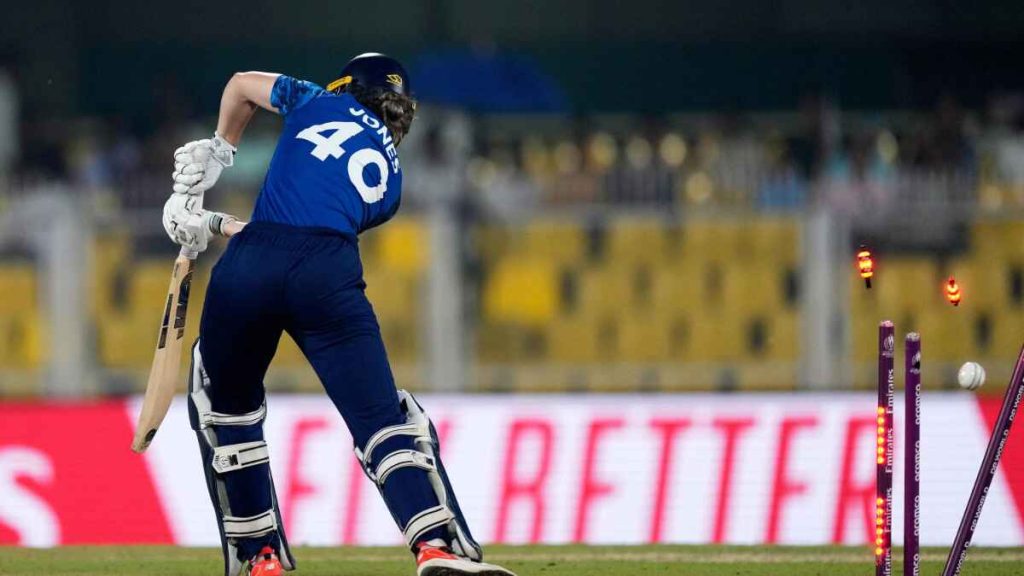 England’s Amy Jones is bowled out by South Africa’s Marizanne Kapp