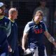 Australia’s Steve Smith looks in pain after being hit by a ball during a nets session