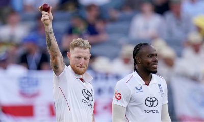 England’s Ben Stokes celebrates taking the wicket of Australia’s Scott Boland