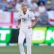 England’s Ben Stokes celebrates taking the wicket of Australia’s Mitchell Starc