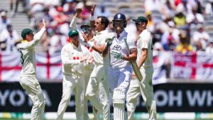 Ben Stokes walks off the field after being dismissed by Australia’s Mitchell Starc
