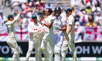 Ben Stokes walks off the field after being dismissed by Australia’s Mitchell Starc