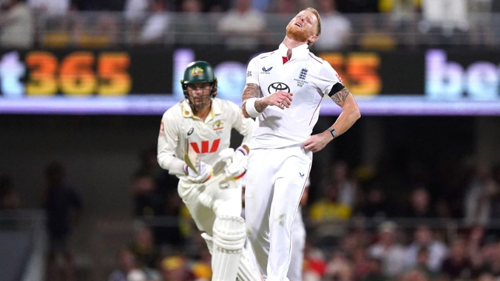 Ben Stokes reacts after a missed catch by Ben Duckett