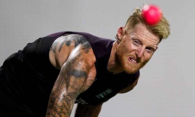 Ben Stokes grimaces while bowling in the nets