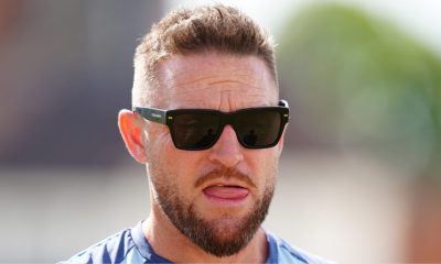 England head coach Brendon McCullum looks pensive during a net session
