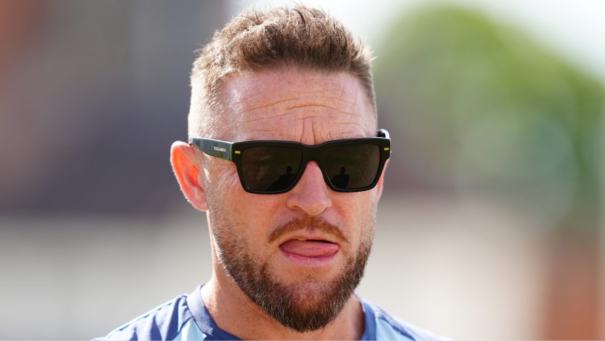 England head coach Brendon McCullum looks pensive during a net session