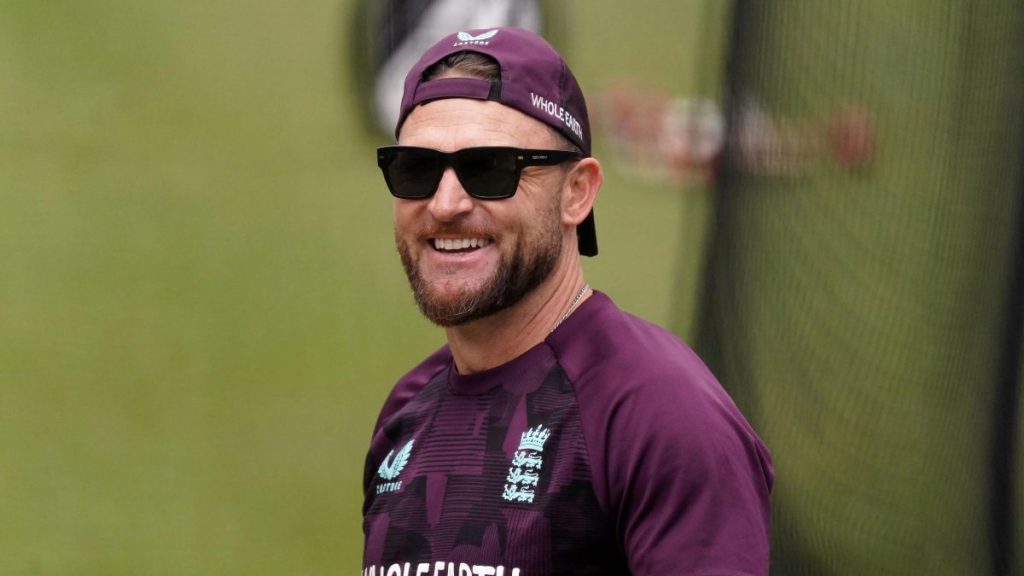 England head coach Brendan McCullum smiles during a nets session at the Melbourne Cricket Ground on Tuesday