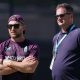Brendon McCullum (left) and Rob Key (right) watching England at practice.