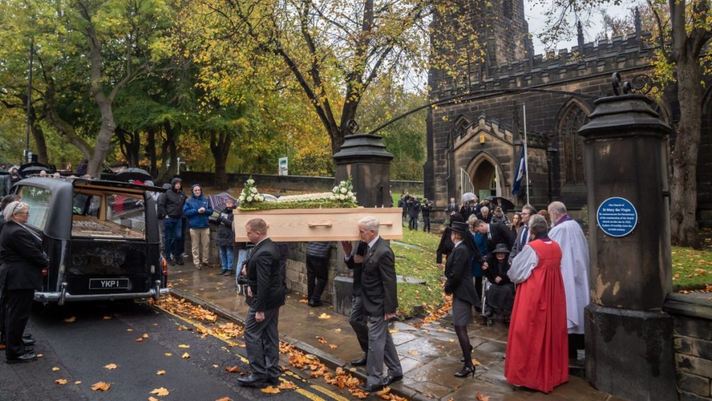 The coffin carrying Bird is carried from St Mary’s Church