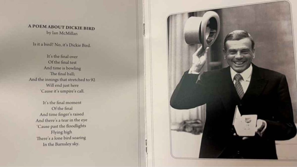 ‘A poem about Dickie Bird’, from the order of service