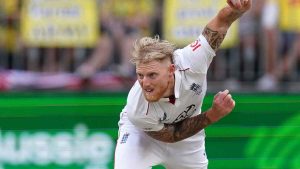 England’s Ben Stokes bowls on day two