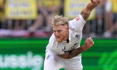 England’s Ben Stokes bowls on day two