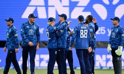 England players on the field in Hamilton