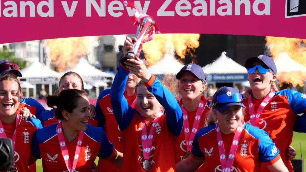 England celebrate their T20 series victory over world champions New Zealand