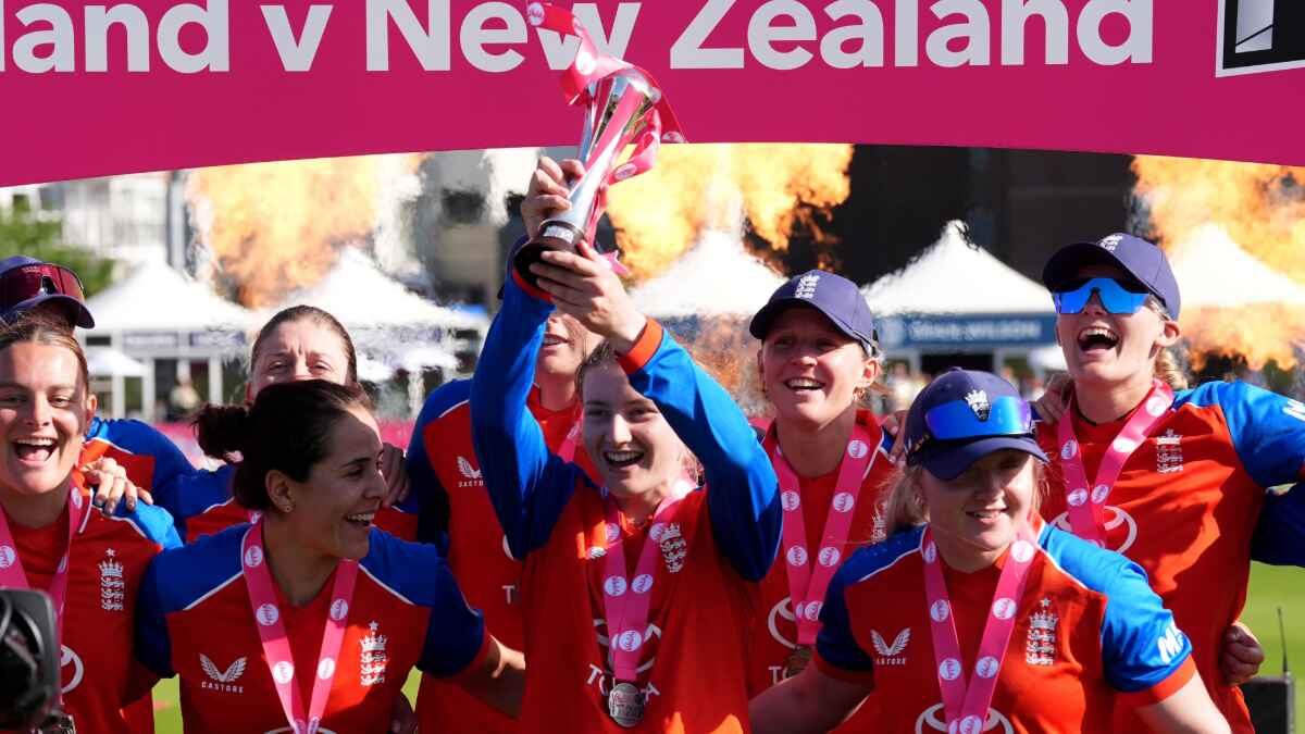 England celebrate their T20 series victory over world champions New Zealand