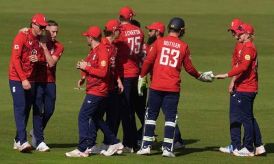 England’s Jordan Cox (right) celebrates with team mates, after catching out Ireland’s Ross Adair (not pictured) off the bowling of Rehan Ahmed (not pictured)