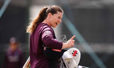 England's Tammy Beaumont walks away from a net session.