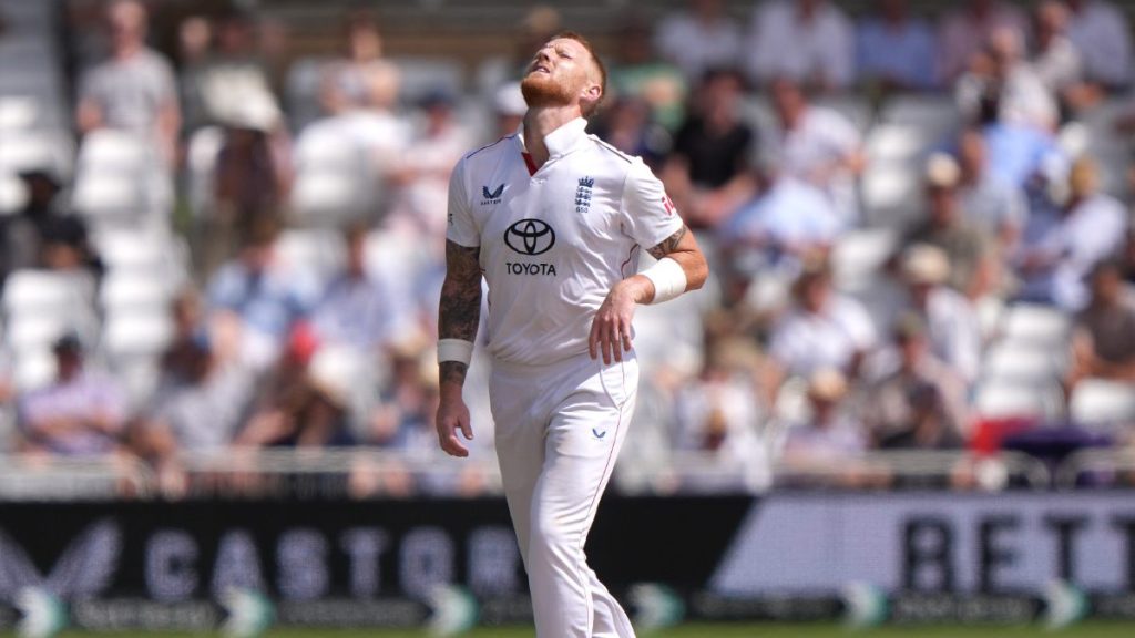 Ben Stokes reacts on day four of the Third Rothesay Test at Trent Bridge