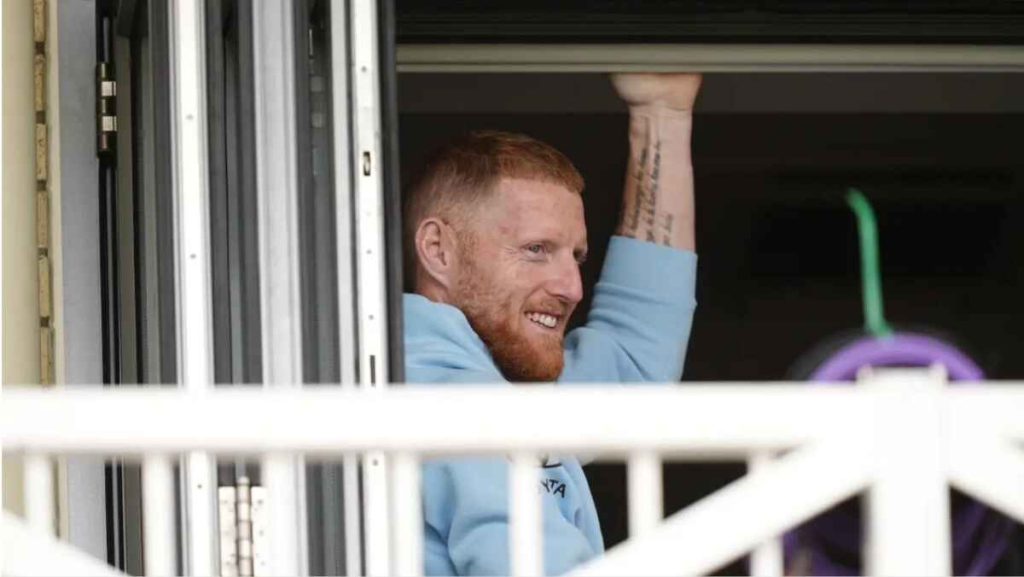 Ben Stokes looks relaxed on the balcony during day five of his final Test against New Zealand