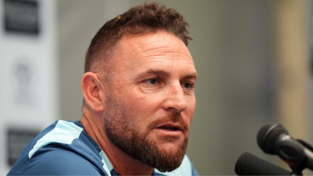 England head coach Brendon McCullum speaks in a press conference