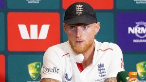 Ben Stokes takes questions after the match