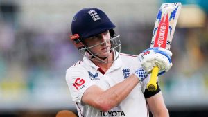 Harry Brook walks off dejected after being bowled by Australia’s Mitchell Starc in the second Ashes Test