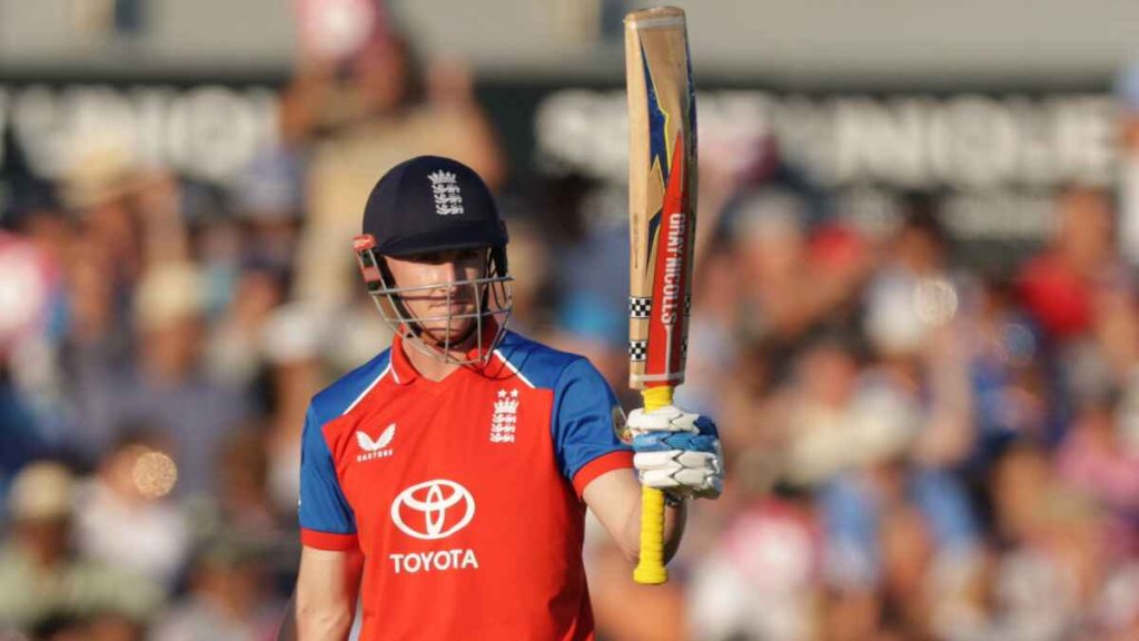 Harry Brook celebrates reaching 50 for England