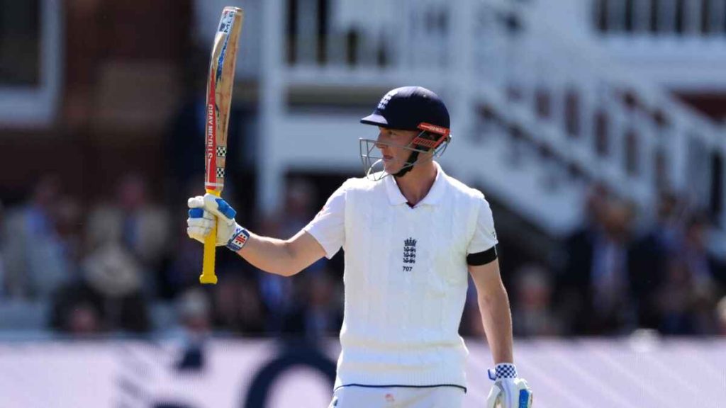 Harry Brook celebrates his half-century