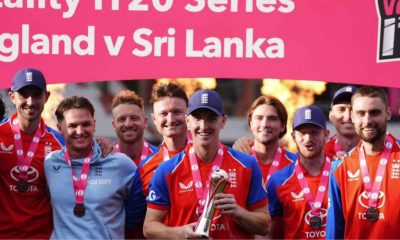 England celebrate their series win
