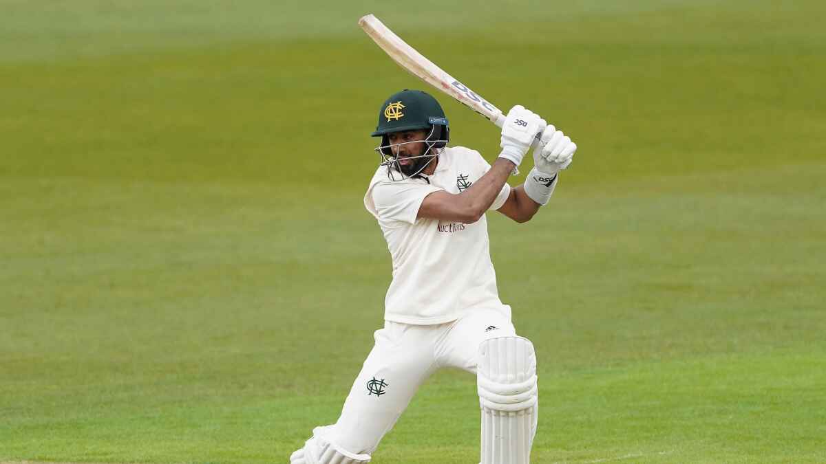 Nottinghamshire’s Haseeb Hameed plays to the offside