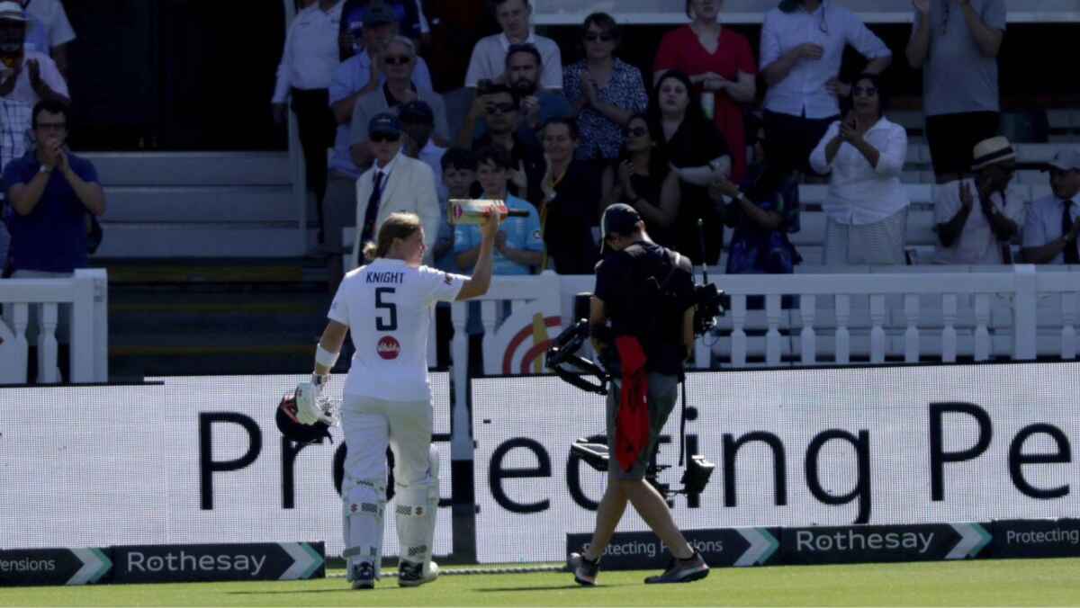 Heather Knight leaves the field for the last time in Test cricket
