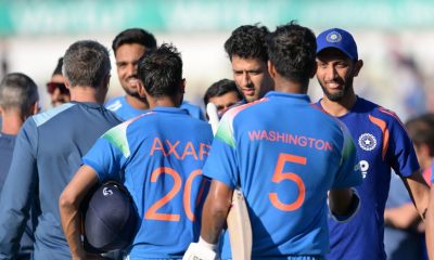 India’s Washington Sundar celebrates with his team-mates following victory over England in the first ODI at Edgbaston
