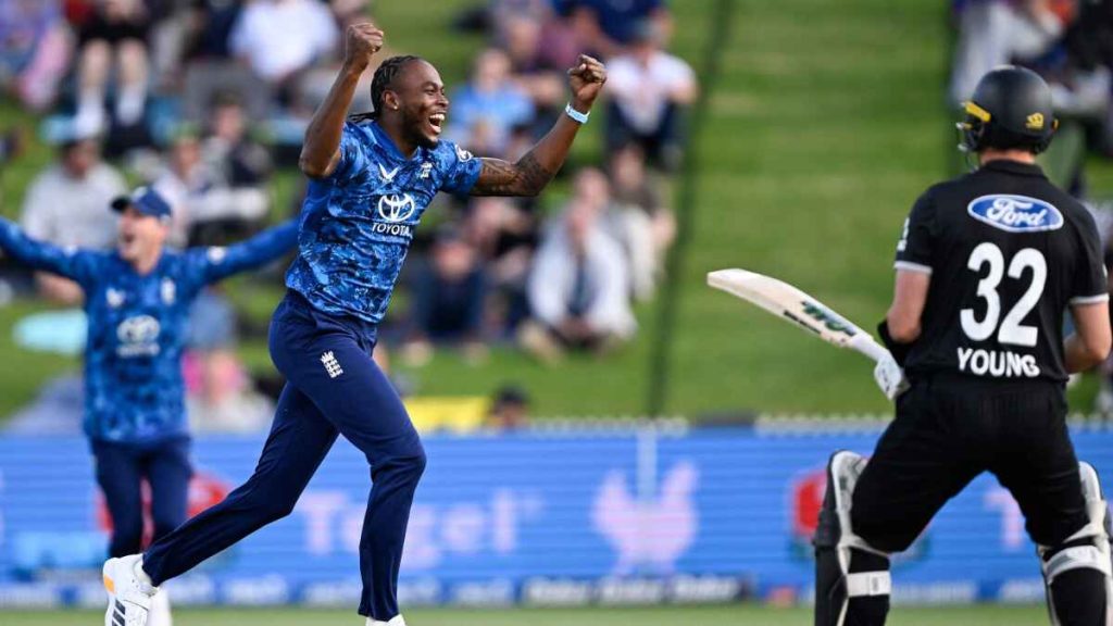 Jofra Archer, left, celebrates