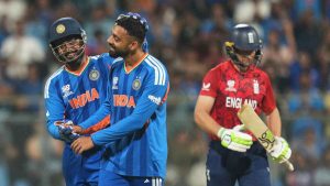 India celebrate Jos Buttler’s dismissal in the T20 World Cup semi-final