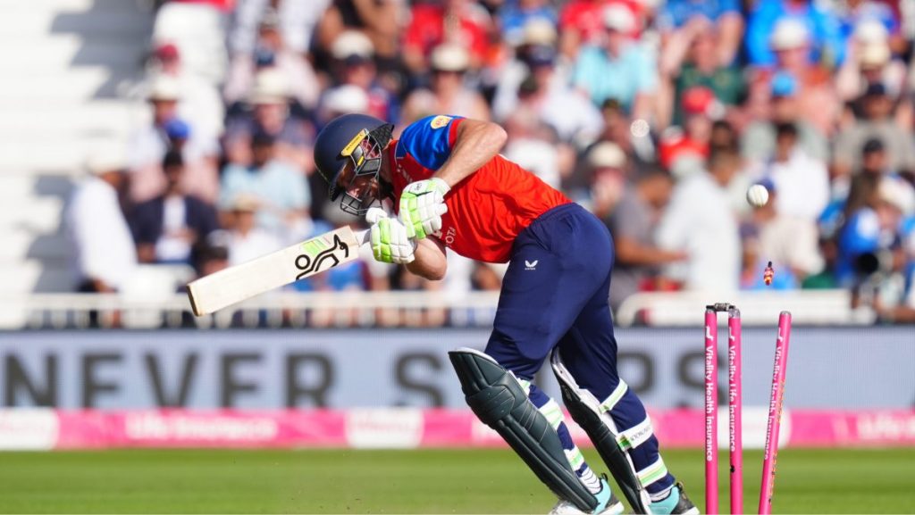 England’s Jos Buttler is bowled by India’s Prince Yadav, not pictured