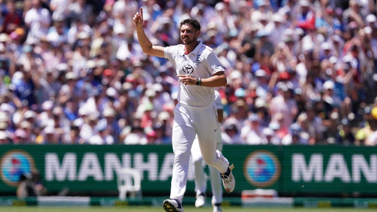 Josh Tongue celebrates a wicket