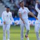 Josh Tongue celebrates taking the wicket of New Zealand’s Kane Williamson
