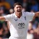 Josh Tongue celebrates a wicket.