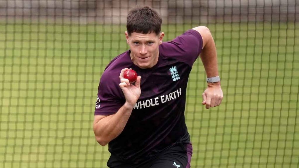 Matthew Potts bowls during a nets session