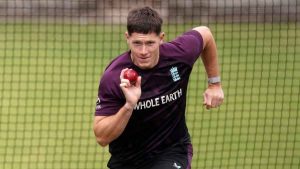 Matthew Potts bowls during a nets session