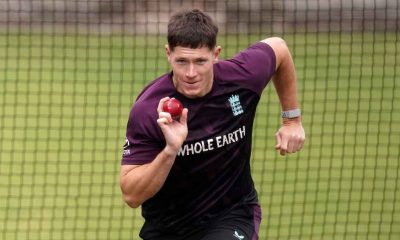 Matthew Potts bowls during a nets session
